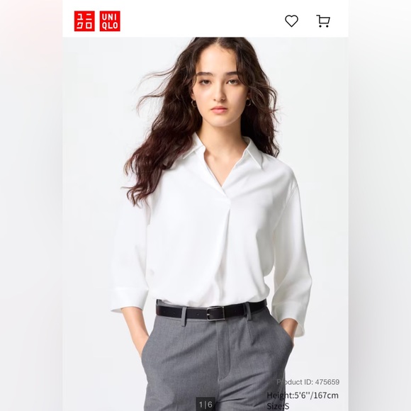 Uniqlo Rayon Skipper Collar Blouse 3/4 sleeve - white - Picture 4 of 5